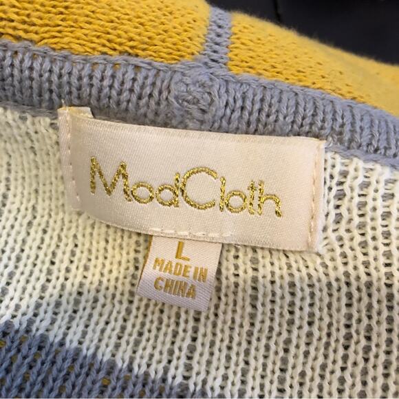 Modcloth gold gray cream plaid belted wrap cardigan sweater size Large - Picture 11 of 16